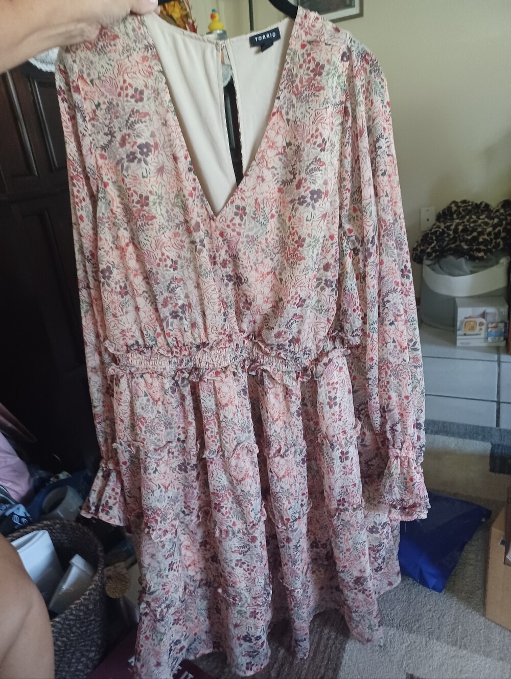 torrid Pink Floral V-Neck Tiered Dress